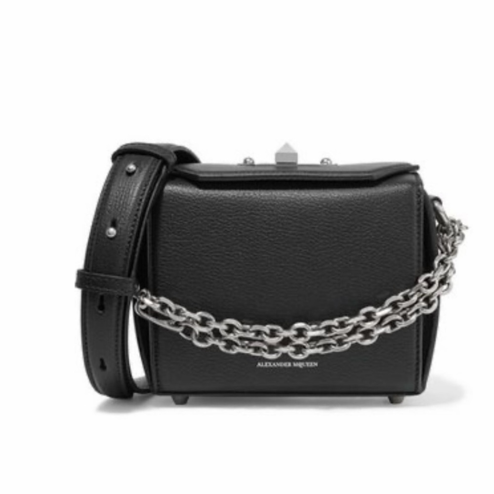 Alexander McQueen Black Crossbody Bag with Silver Chain